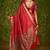 Red velvet tusser silk with foilprint saree with unstitched blouse piece