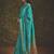 Sea green velvet tusser silk with foilprint saree with unstitched blouse piece
