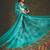 Sea green velvet tusser silk with foilprint saree with unstitched blouse piece
