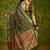 Mehendi green velvet tusser silk with foilprint saree with unstitched blouse piece