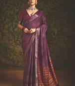 Maroon velvet tussar silk blend foilprint saree with unstitched blouse