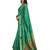 Bottle green velvet tusser silk with foilprint saree with unstitched blouse piece