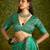 Bottle green velvet tusser silk with foilprint saree with unstitched blouse piece