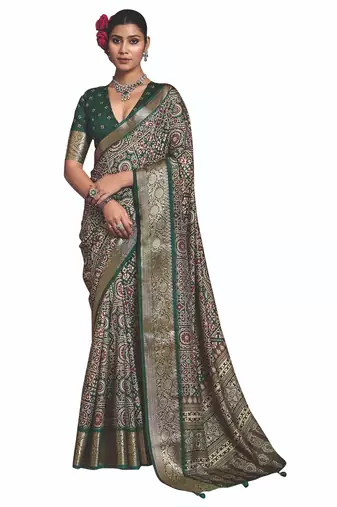 Green multi color dolla tushar silk self jaquard border  saree with unstitched blouse piece