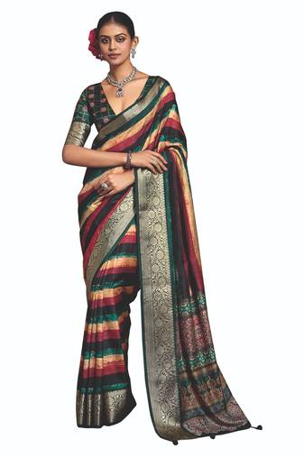 Multi color dolla silk blend self jaquard border saree with unstitched blouse