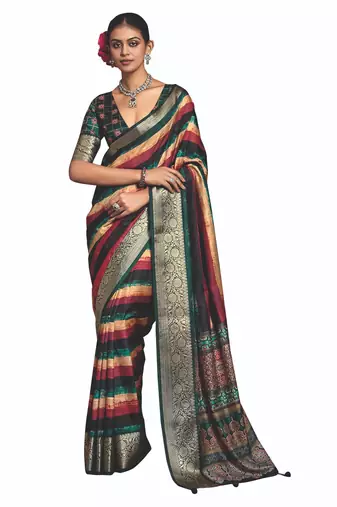 Multi color dolla tushar silk self jaquard border  saree with unstitched blouse piece