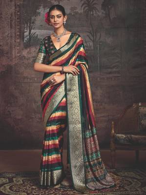 Multi color dolla silk blend blend self jaquard border saree with unstitched blouse 1