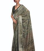 Mehendi green dolla silk blend self jaquard border saree with unstitched blouse