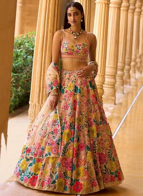 Multicolor thread and sequins embroidered georgette lehenga dress 1