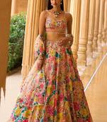 Multicolor thread and sequins embroidered georgette lehenga dress