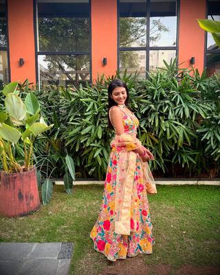 Multicolor thread and sequins embroidered georgette lehenga dress 7