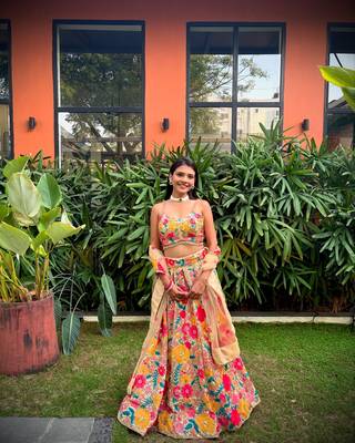 Multicolor thread and sequins embroidered georgette lehenga dress 8