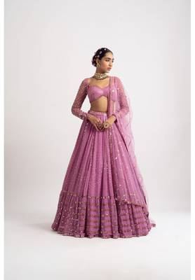 Women's Light-pink georgette lehenga choli with silver sequin embroidered For Wedding dress 1