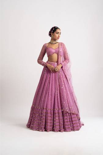 Eilara Women's Light-pink georgette lehenga choli with silver sequin embroidered For Wedding dress