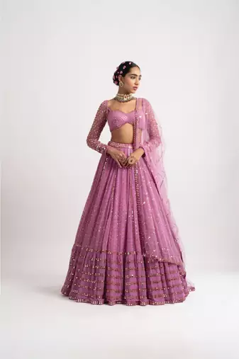 Eilara Women's Light-pink georgette lehenga choli with silver sequin embroidered For Wedding dress