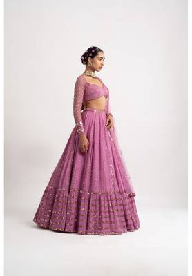 Women's Light-pink georgette lehenga choli with silver sequin embroidered For Wedding dress 2