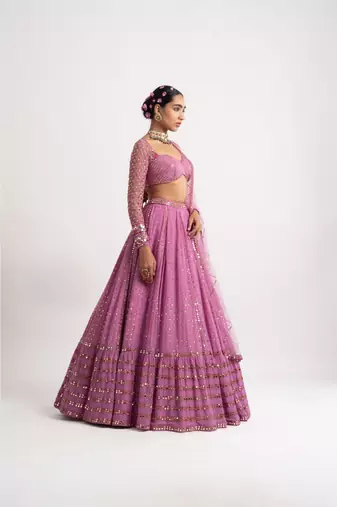 Women's Light-pink georgette lehenga choli with silver sequin embroidered For Wedding dress