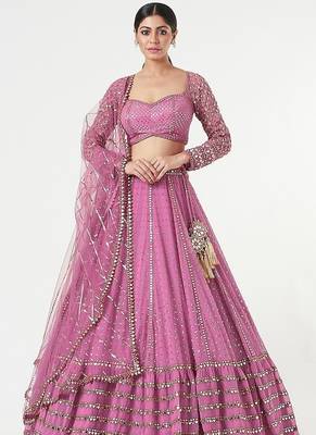 Women's Light-pink georgette lehenga choli with silver sequin embroidered For Wedding dress 3