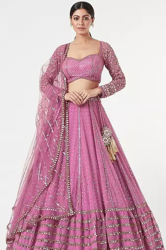 Women's Light-pink georgette lehenga choli with silver sequin embroidered For Wedding dress