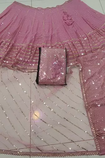 Women's Light-pink georgette lehenga choli with silver sequin embroidered For Wedding dress
