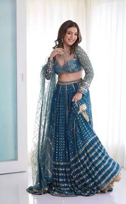 Blue georgette lehenga choli with silver sequin embroidered 1
