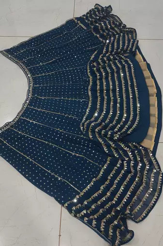 Blue georgette lehenga choli with silver sequin embroidered