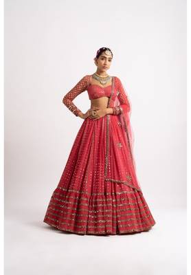 Red georgette lehenga choli with silver sequin embroidered 1