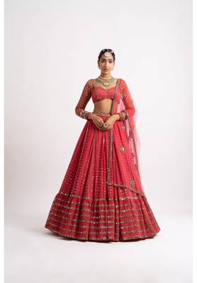 Red georgette lehenga choli with silver sequin embroidered 3