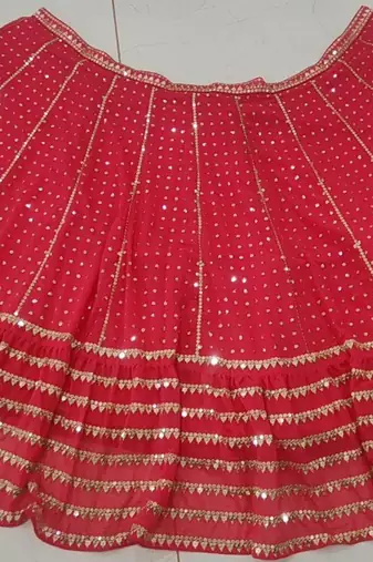 Red georgette lehenga choli with silver sequin embroidered