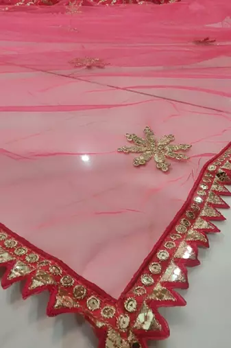 Red georgette lehenga choli with silver sequin embroidered