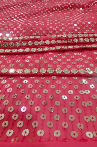 Red georgette lehenga choli with silver sequin embroidered