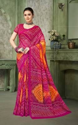 magenta orange chiffon bandhani double shaded printed saree with blouse  1
