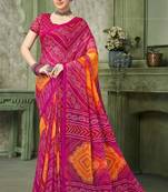 magenta orange chiffon bandhani double shaded printed saree with blouse 