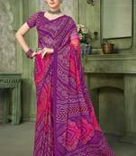 purple pink chiffon bandhani double shaded printed saree with blouse 