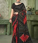 black red chiffon bandhani double shaded printed saree with blouse 