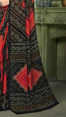 black red chiffon bandhani double shaded printed saree with blouse  4