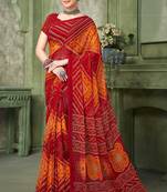 red orange chiffon bandhani double shaded printed saree with blouse 