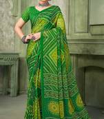 green chiffon bandhani double shaded printed saree with blouse 