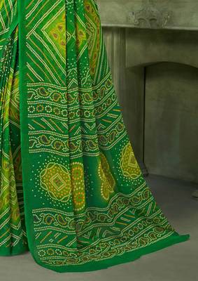 green chiffon bandhani double shaded printed saree with blouse  3