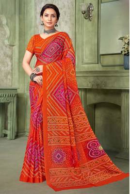 orange pink chiffon bandhani double shaded printed saree with blouse  1