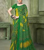 green yellow chiffon bandhani double shaded printed saree with blouse 