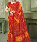 red yellow chiffon bandhani double shaded printed saree with blouse 