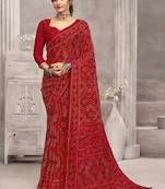 red chiffon bandhani geometric printed saree with blouse 