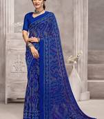 royal blue chiffon bandhani geometric printed saree with blouse 