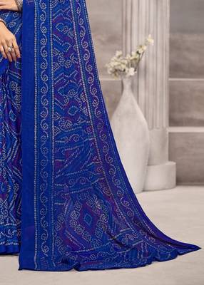 royal blue chiffon bandhani geometric printed saree with blouse  3
