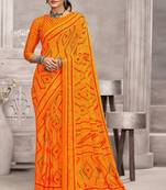 yellow chiffon bandhani geometric printed saree with blouse 