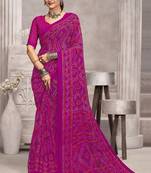 purple chiffon bandhani geometric printed saree with blouse 