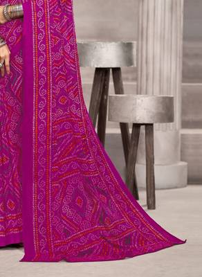purple chiffon bandhani geometric printed saree with blouse  3