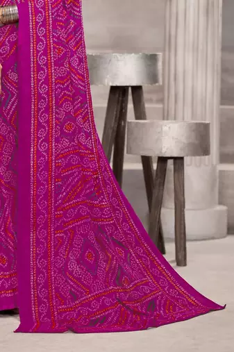 purple chiffon bandhani geometric printed saree with blouse 