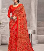 orange chiffon bandhani geometric printed saree with blouse 